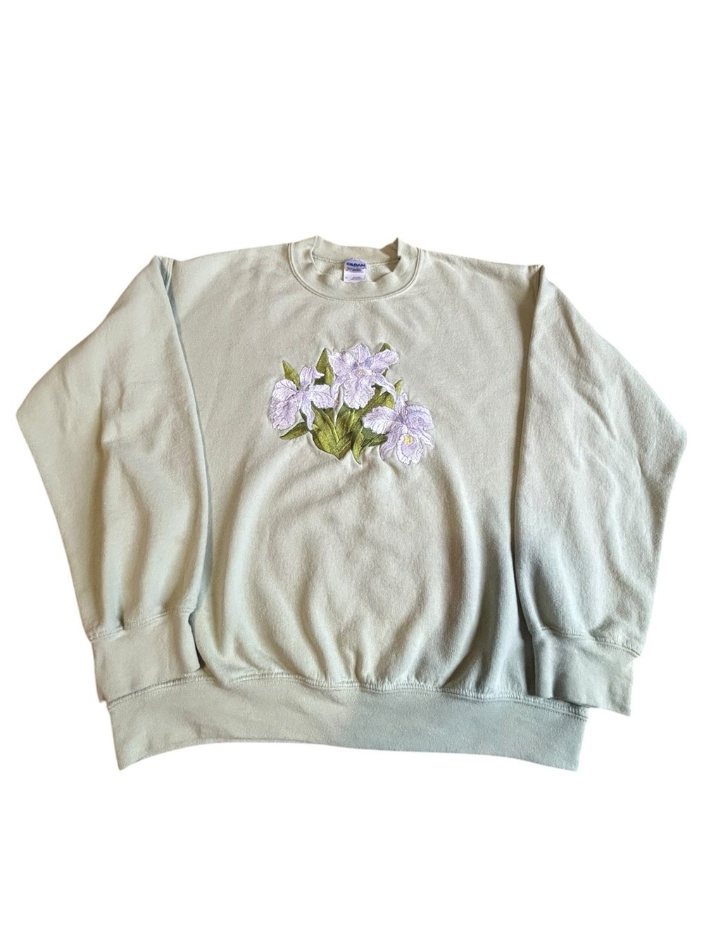 Vintage Iris Embroidered Pastel Green Crewneck Sweatshirt Cottagecore M - Picture 13 of 14